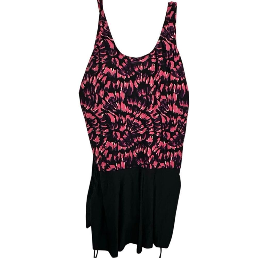 Roaman's Women's Pink Black Scoop Neck Sleeveless Swim Mini Dress Size 22W